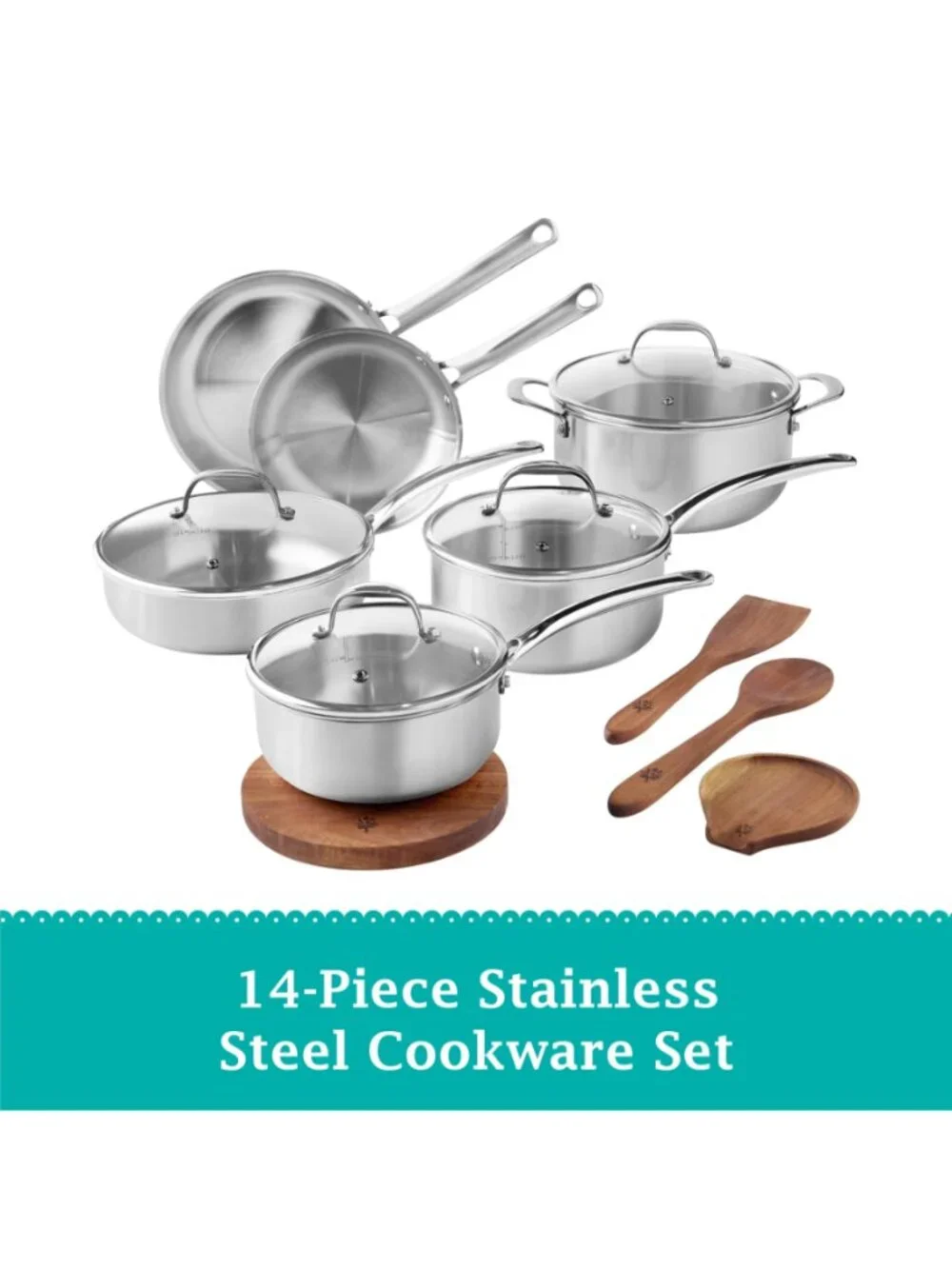 The Pioneer Woman Home Silver Utensils 14Piece Stainless Steel Lids Cookware Set